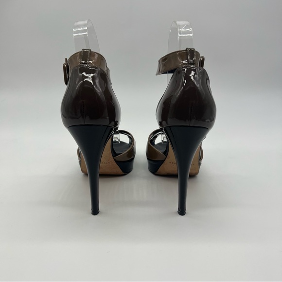 Brian Atwood Peep Toe Platform Heels Brown Patent Leather Sz 8 Sexy - Picture 7 of 13